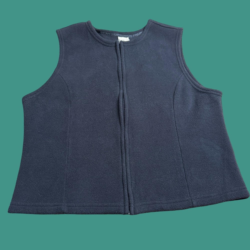 LL Bean Vest Womens XL Black Solid Fleece Casual Hiking Outdoors Pocket